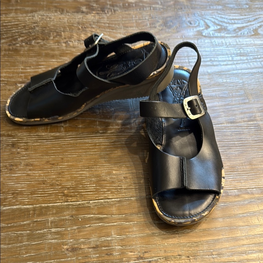 Fly London Black Leather Sandals with Buckle
